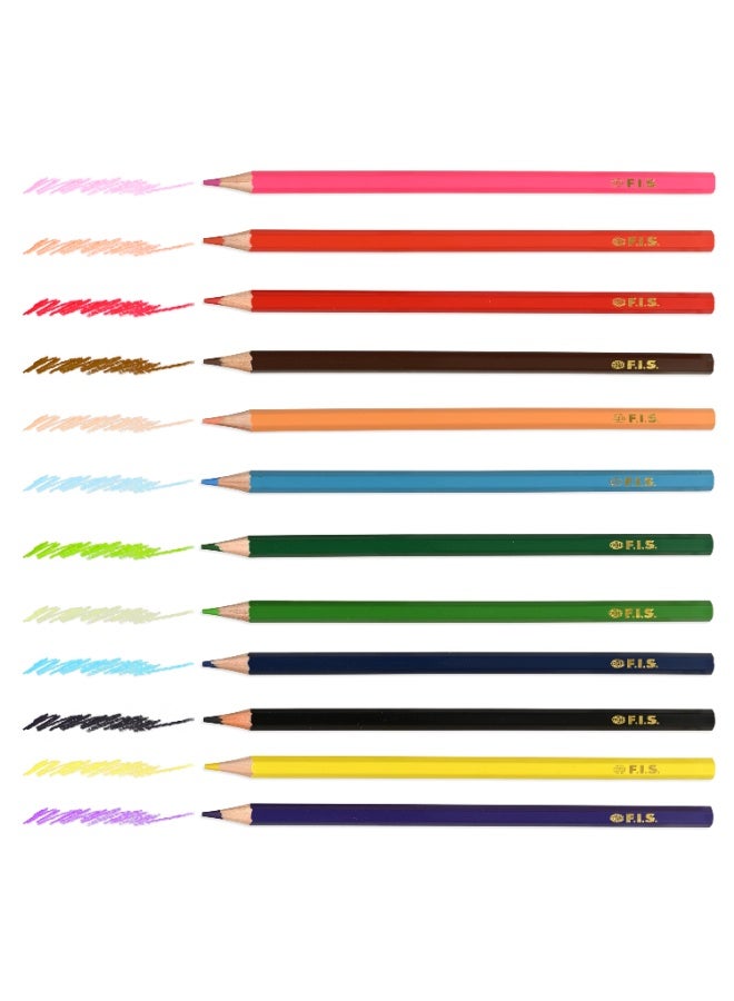 FIS Colored Pencils, 12 Assorted Colors Per Tin Box, Pack in Metal Box, Wooden Pencils, Packet of 12 Tin Boxes(144 Pencils)-FSCK12MN - Image 2