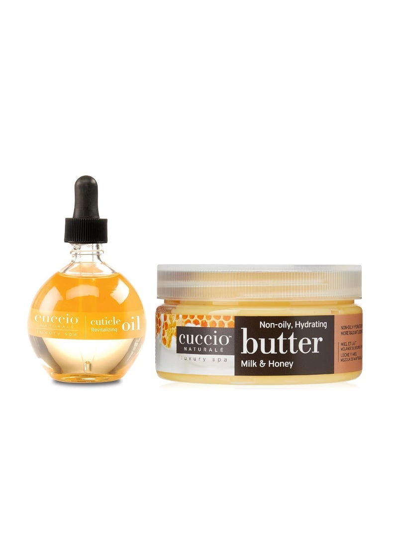 Cuccio Cuccio Full Hand Treatment - Cuticle Oil 2.50 Oz and Butter Blends Moisturizing Scented Body Cream, 8 Oz (Milk & Honey)