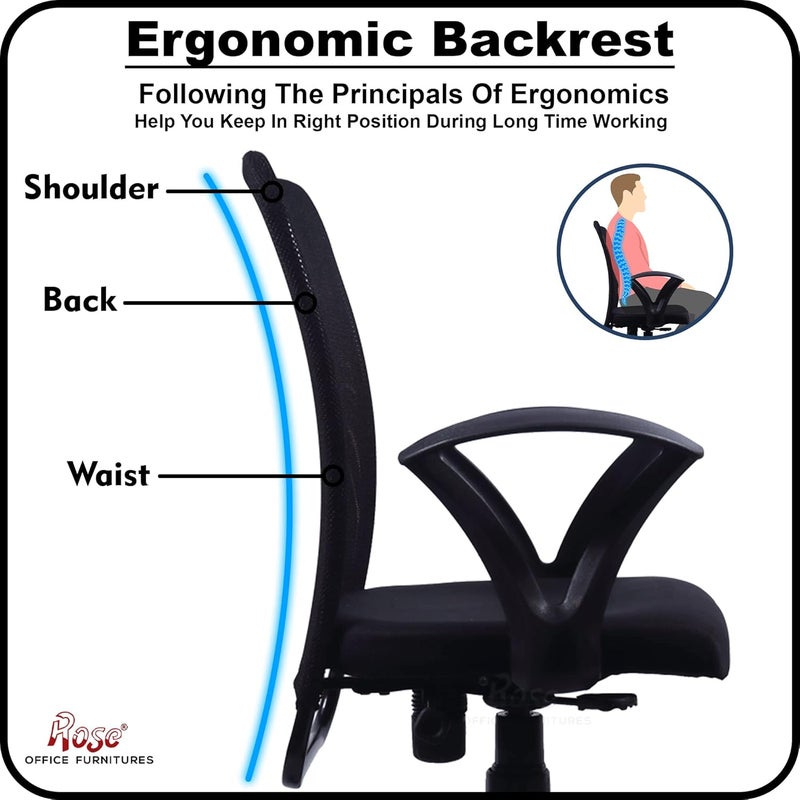 ROSE Sigma Mesh MidBack Ergonomic Office Chair  3Years Warranty Included  Adjustable Lumbar Support  Revolving Chair Black - Image 4