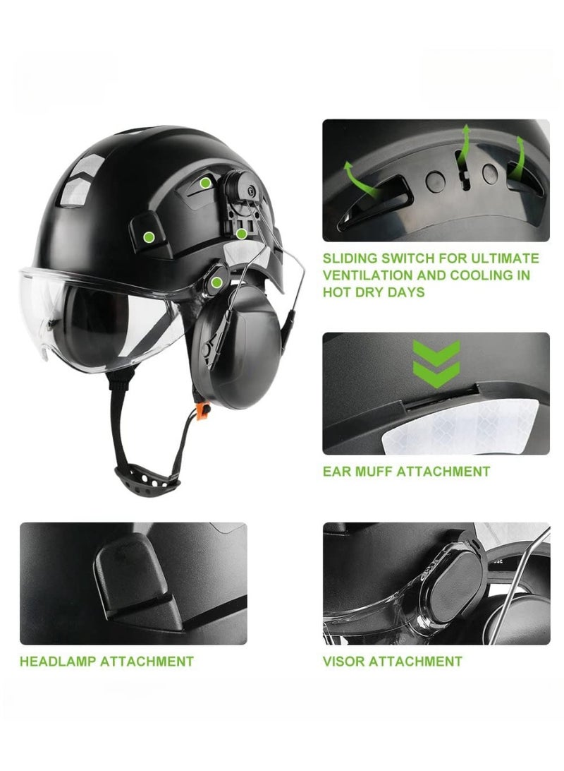 Surety Helmet Hard Hat with Visor and Ear Protection Adjustable Lightweight Vented Work Helmet for Men and Women Ideal (Color : Black) - Image 4