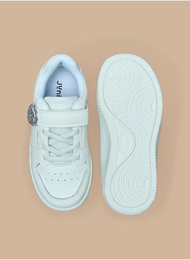 JUNIORS - Girls Floral Accent Sneakers with Hook and Loop Closure - Image 1