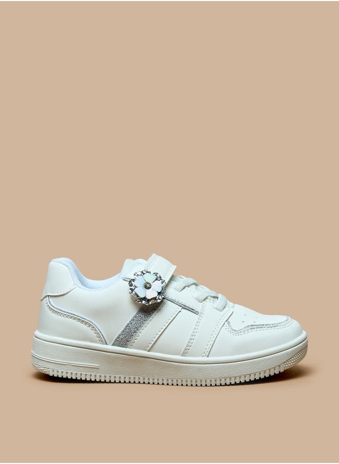JUNIORS - Girls Floral Accent Sneakers with Hook and Loop Closure - Image 1