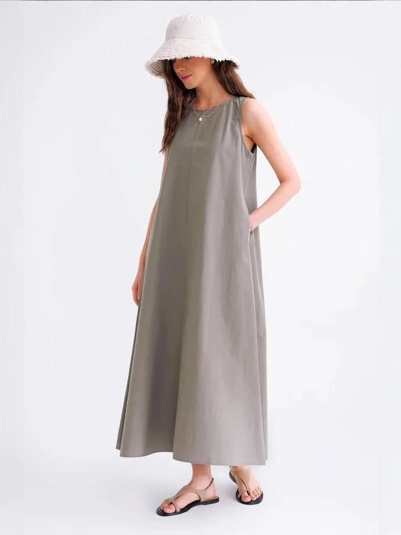 MixRay Mixray Relaxed Fit Maxi Dress with Button Closure and Pockets
