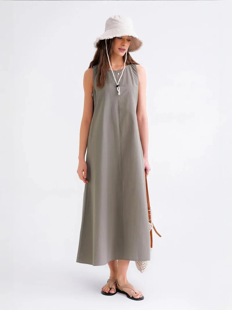 MixRay Mixray Relaxed Fit Maxi Dress with Button Closure and Pockets