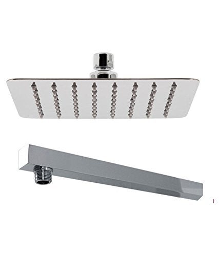 SBD SBD Ultra Thin Square Overhead 6 x 6 Inch Rain Shower with 12 Inch Long Arm Steel Grade 302 