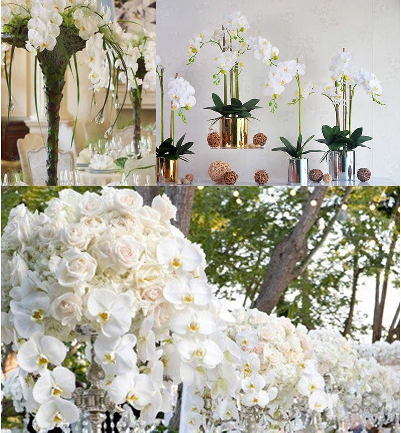 FagusHome 32" Artificial Phalaenopsis Flowers 6 Pcs with 4 Bundles Leaves Artificial Orchid Flowers Stem Plants for Home Décor (6Pcs) - Image 3