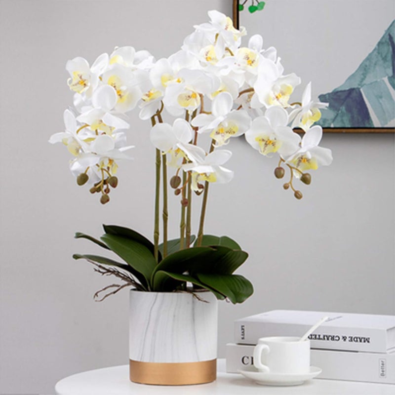 FagusHome 32" Artificial Phalaenopsis Flowers 6 Pcs with 4 Bundles Leaves Artificial Orchid Flowers Stem Plants for Home Décor (6Pcs) - Image 5