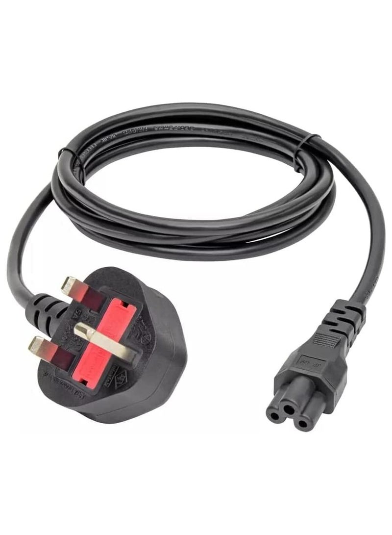 FB (1.8M) UK to C5, UK Plug BS1363 13A/3Pin Male to IEC320 C5 Clover leaf Short AC Power Cable Cord 1ft For Laptop AC Power Adapter (UK to C5) - Black, (2-pack)