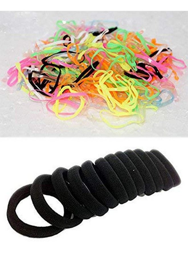 FOK Set Of 20 Pcs Black Color Cotton Rubberbands & 400 Pcs Mix Color Tpu Elastic Rubberbands  - Image 1
