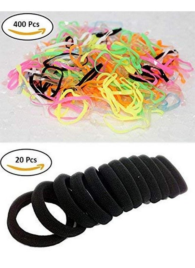 FOK Set Of 20 Pcs Black Color Cotton Rubberbands & 400 Pcs Mix Color Tpu Elastic Rubberbands  - Image 3