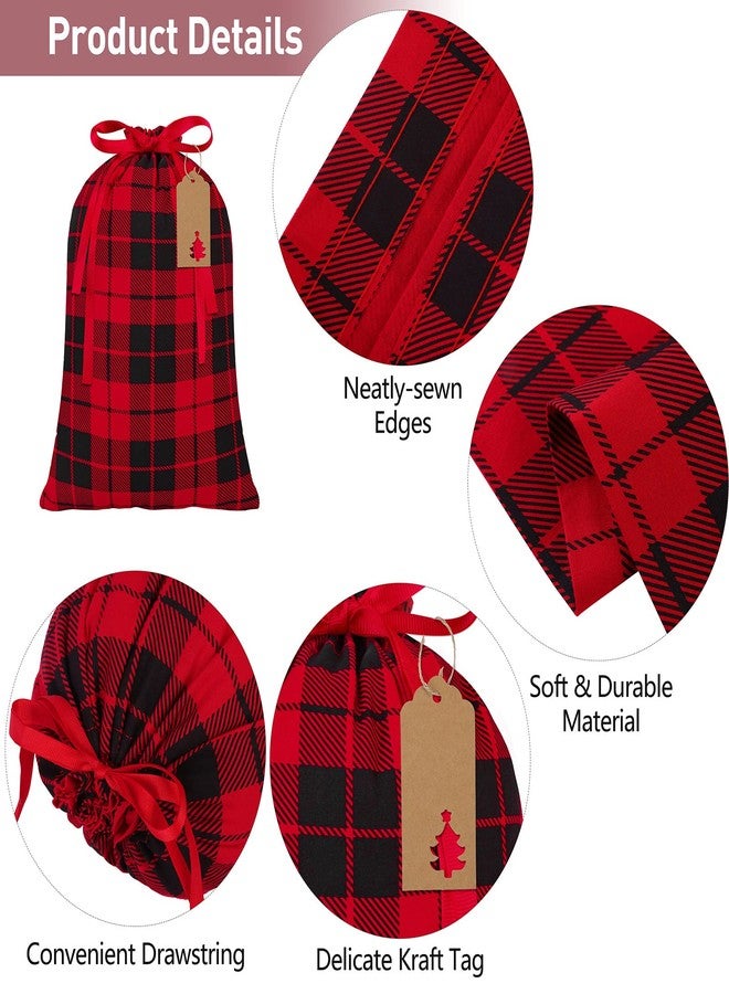 MIMIND 12 Pieces Christmas Gift Bags Buffalo Plaid Drawstring Bags Cotton Wrapping Bags 11.8 x 15.7 Inch Xmas Present Bags with 24 Pieces Kraft Tags Christmas Party Favor Bags, 6 Assorted Styles - Image 3