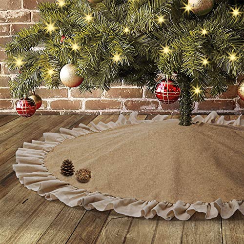 yuboo 48" Burlap Fall Christmas Tree Skirt with Ruffle Border, Beach Farmhouse Tree Skirt Linen Rustic Tree Ornaments for Christmas Thanksgiving Holiday Party Decorations - Image 5