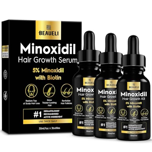 beaueli 5% Minoxidil Hair Growth for Men and Women: Extra Strength Minoxidil Regrowth Treatment Serum for Thinning Hair Loss to Grow Thicker Fuller Faster 30ml 3Bottles - Image 1