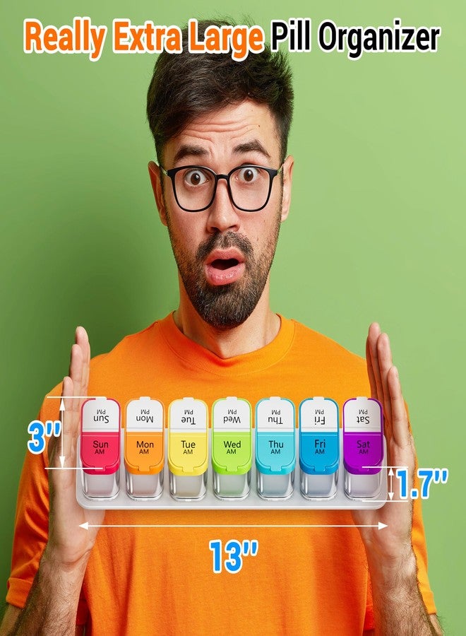 دافيكي منظم حبوب دافيكي الأسبوعي الكبير جدًا، صندوق حبوب خالٍ من مادة BPA، مقاس XL، للاستخدام مرتين يوميًا، منظم حبوب دواء 7 أيام صباحًا ومساءً للمكملات الغذائية، حامل حبوب يومية كبير مع حاوية كبيرة لجميع الفيتامينات الخاصة بك - Image 2