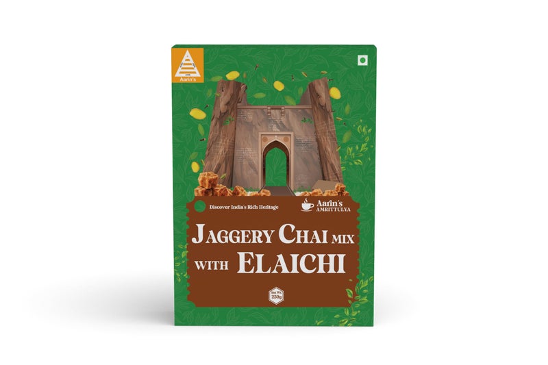 Aarin's Jaggery Chai Mix with Elaichi -250 Grams | 3 in 1 Premium Tea mix with Jaggery, Assam Tea with Elaichi | Flavor - Elaichi - Image 1