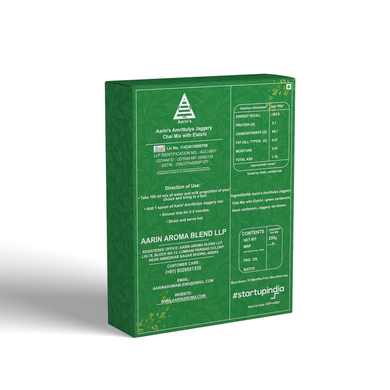 Aarin's Jaggery Chai Mix with Elaichi -250 Grams | 3 in 1 Premium Tea mix with Jaggery, Assam Tea with Elaichi | Flavor - Elaichi - Image 2