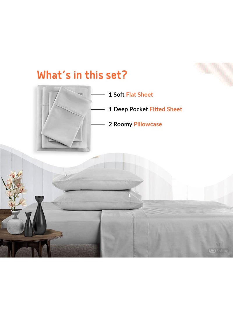 SGI bedding SGI Bedding Luxury 4 Piece Emperor/Wyoming King(84"" W x 84"" L) Egyptian Cotton Sheet Set - 1000 Thread Count  15"" Inch Deep Pocket Sateen Weave  Long Staple  Breathable  Soft Premium Cotton - Lt. Gray  - Image 2