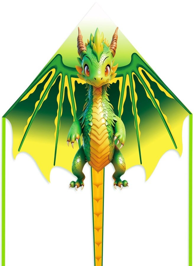 Flying Hoofer Cartoon Dragon Kite for Kids Ages 4-12, Easy to Fly for Beginners, Beach Kites with 300ft String, Great Kite for Boys and Girls (Green) - Image 1