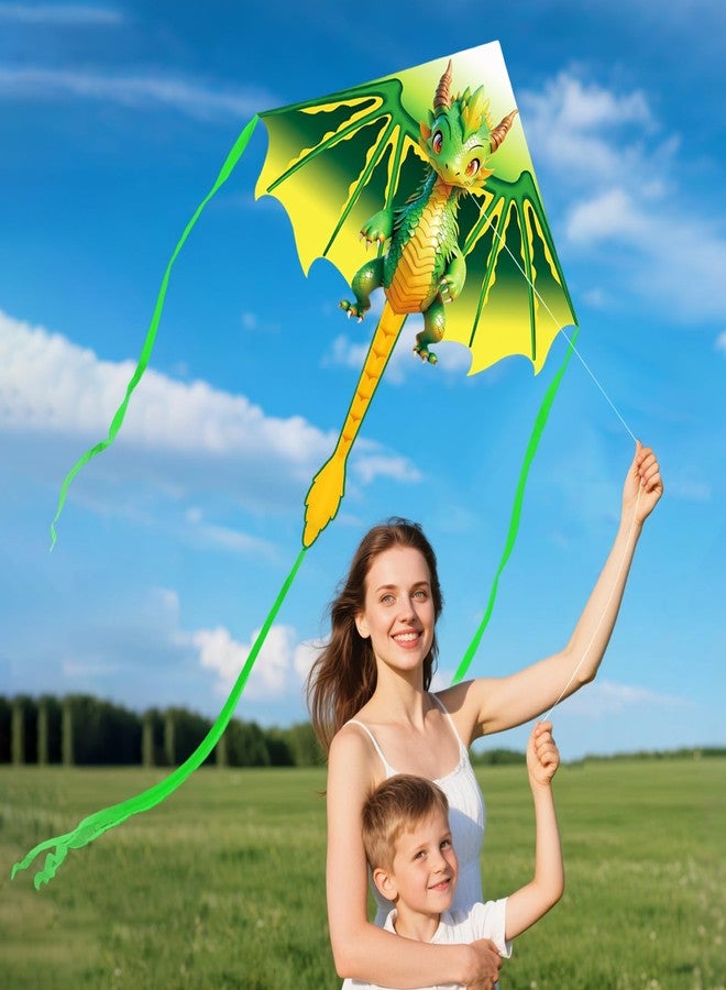 Flying Hoofer Cartoon Dragon Kite for Kids Ages 4-12, Easy to Fly for Beginners, Beach Kites with 300ft String, Great Kite for Boys and Girls (Green) - Image 3