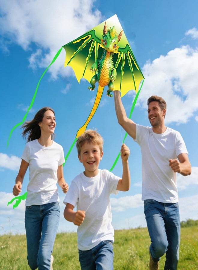 Flying Hoofer Cartoon Dragon Kite for Kids Ages 4-12, Easy to Fly for Beginners, Beach Kites with 300ft String, Great Kite for Boys and Girls (Green) - Image 4