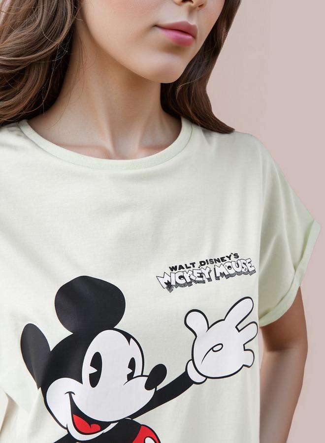 SP Characters Mickey Mouse Print Cropped T-shirt with Crew Neck - Image 4