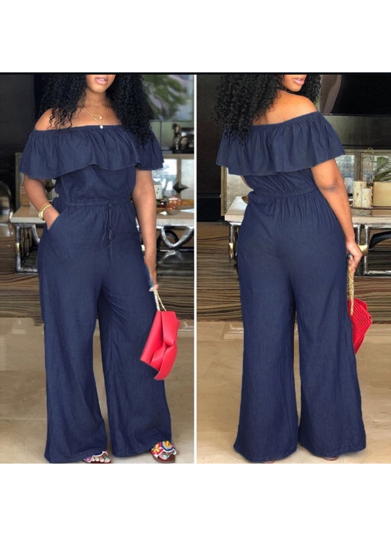 1 x 5 pcs Off-Shoulder Denim Jumpsuit with Ruffle Trim Dark Blue - pzsku/Z4E2760F922031F92A8B6Z/45/_/1733135832/6e8383fe-9213-4a49-a48d-b2e53975efae