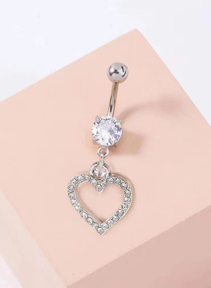 إينوشا مجموعة إبر سرة 8 قطع من الاستانلس ستيل الفضي القصير - مرصعة بزركون وبتصميم قلب لامع - Image 2