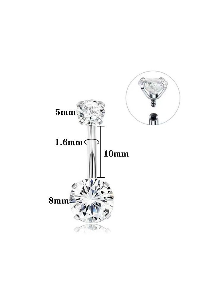 إينوشا مجموعة إبر سرة 8 قطع من الاستانلس ستيل الفضي القصير - مرصعة بزركون وبتصميم قلب لامع - Image 3