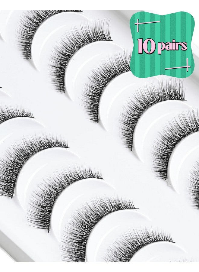 Onlyall Natural Looking False Eyelashes Natural Lashes Thin Band Eyelashes Reusable C Curl Lashes Wispy Eye Lashes Pack 10 Pairs D M05 - Image 5