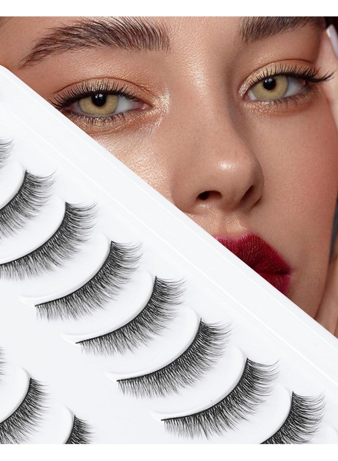 Onlyall Natural Looking False Eyelashes Natural Lashes Thin Band Eyelashes Reusable C Curl Lashes Wispy Eye Lashes Pack 10 Pairs D M05 - Image 2