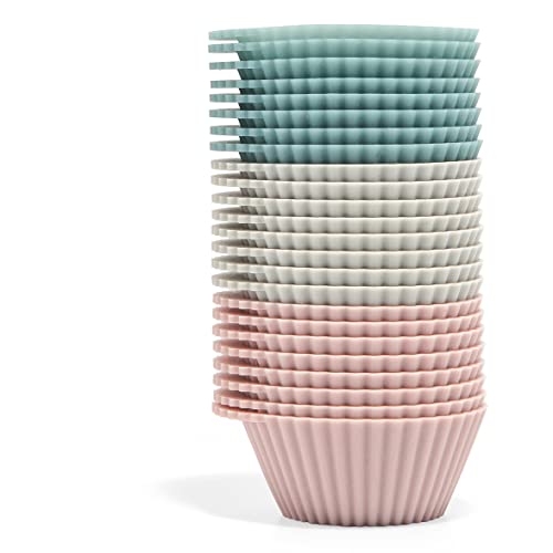 The Silicone Kitchen Reusable Silicone Baking Cups Silicone Muffin Liners for Cupcakes, BPA Free, Mini, 24 Pack, Pink Gray Blue - Image 1