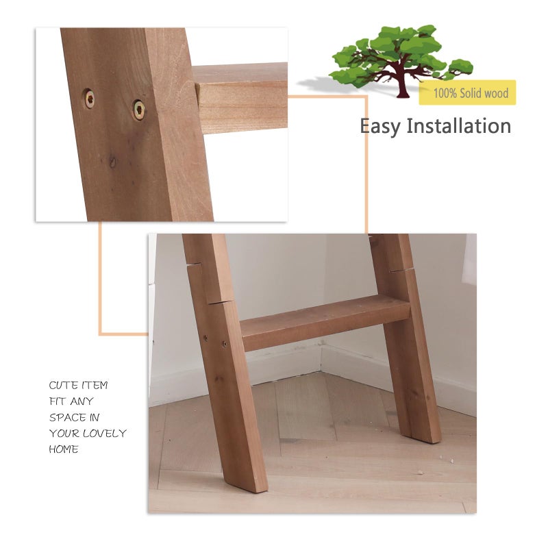 FUIN 5ft (58") Wood Blanket Ladder Living Room Decorative Wall Leaning Farmhouse Quilt Display Holder Shelf Rustic Wooden Towel Rack for Bathroom, Brown - Image 5