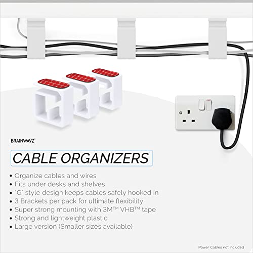 BRAINWAVZ 3pc VHB Cable Organizer Holder, for Heavy Cables, PC Cords & Wires with Strong Adhesive, Under Desk Mount Management System - Large (White) - Image 3