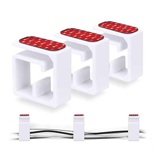 BRAINWAVZ 3pc VHB Cable Organizer Holder, for Heavy Cables, PC Cords & Wires with Strong Adhesive, Under Desk Mount Management System - Large (White) - Image 1