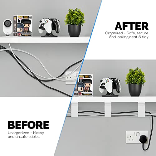 BRAINWAVZ 3pc VHB Cable Organizer Holder, for Heavy Cables, PC Cords & Wires with Strong Adhesive, Under Desk Mount Management System - Large (White) - Image 5