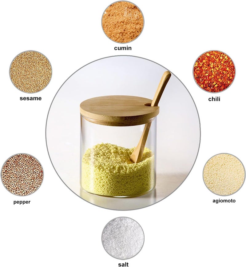 MOLADRI 300ML/10Oz Clear Glass Jar with Bamboo Lid and Wooden Spoon, Cute Sugar Bowl Bath Salt Storage Canister Seasoning Container Condiment Pot with Scoop for Spice, Pepper for Kitchen, Table, Countertop - Image 4