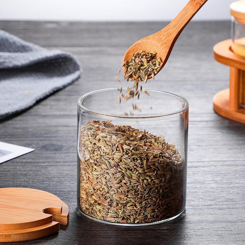 MOLADRI 300ML/10Oz Clear Glass Jar with Bamboo Lid and Wooden Spoon, Cute Sugar Bowl Bath Salt Storage Canister Seasoning Container Condiment Pot with Scoop for Spice, Pepper for Kitchen, Table, Countertop - Image 5