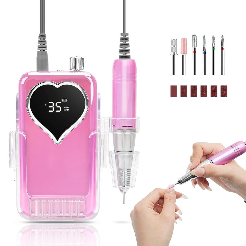 Electric Nail Drill Professional Rechargeable Nail File with Bits for Acrylic Gel Nails Professional Nail Drill Manicure Pedicure Polishing Shape Tools for Home Salon