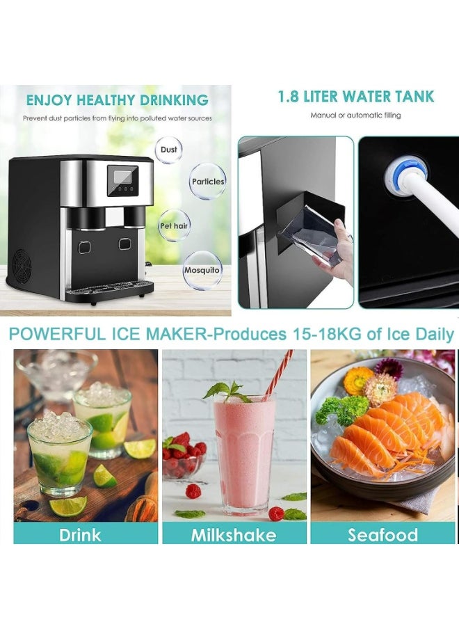3-in-1 Countertop Ice Maker Machine – Ice Cubes, Crushed Ice & Cold Water Dispenser with Touch LCD