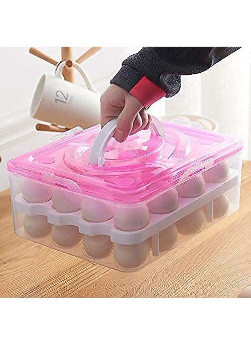 RADHEHUL RADHEHUL Double Layer All in One Egg Storage BoxFood Storage BoxVegetable Storage Basket32 Grid Egg Holder with Tray Plastic Carrier CasesDouble Layer Egg BoxMulti Color  - Image 2
