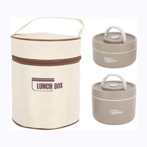 daiDokoro Plastic 2 Insulated Container Lunch Box Set with Thermal Bag & Cutler for Students/Office/College/Picnic - (Brown, 970 ML) - Image 1