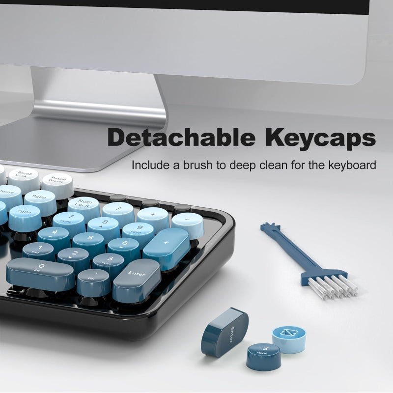 MOFII Wireless Keyboard and Mouse Combo, Full Size 2.4G Plug and Play Typewriter Retro Round Computer Keyboard and Mouse Set for Windows, Computer, Desktop, PC, Notebook - (Black Blue Gradient) - Image 5