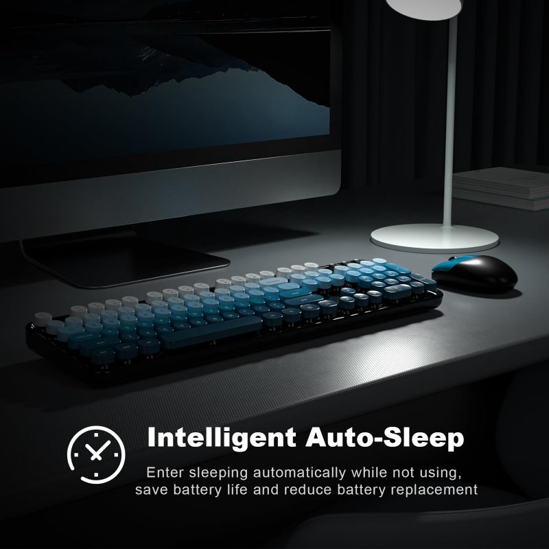 MOFII Wireless Keyboard and Mouse Combo, Full Size 2.4G Plug and Play Typewriter Retro Round Computer Keyboard and Mouse Set for Windows, Computer, Desktop, PC, Notebook - (Black Blue Gradient) - Image 4