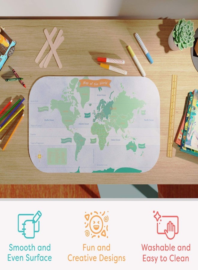 Uncommon Desks Kid's Desk Mat - For Schoolwork Arts & Crafts - Fun Computer & Mouse Pad Blotter - Washable Table Cover - Student School Organizer - Cute Office, Home School Supplies - World Map Design - Image 2