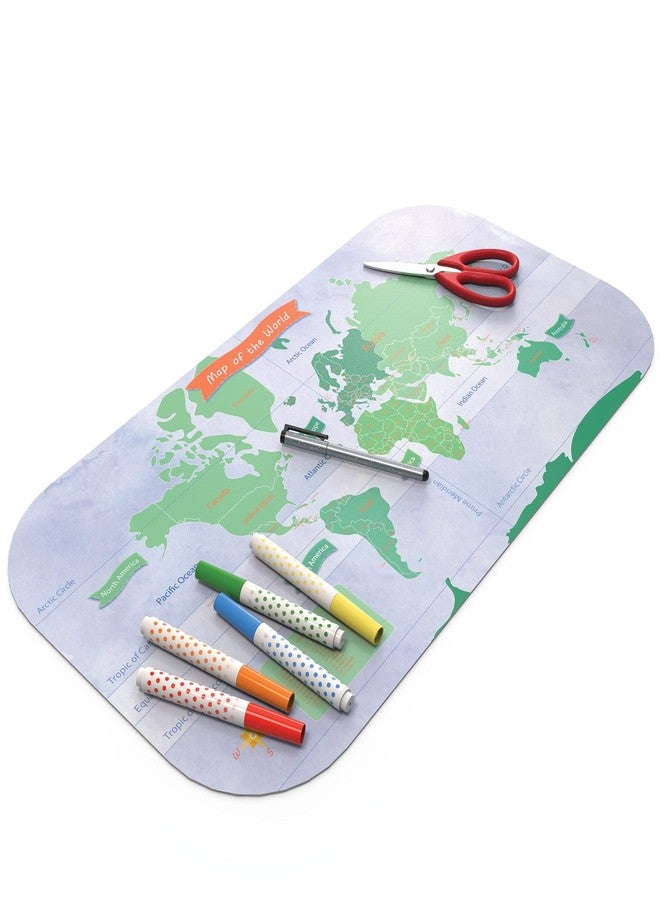 Uncommon Desks Kid's Desk Mat - For Schoolwork Arts & Crafts - Fun Computer & Mouse Pad Blotter - Washable Table Cover - Student School Organizer - Cute Office, Home School Supplies - World Map Design - Image 1