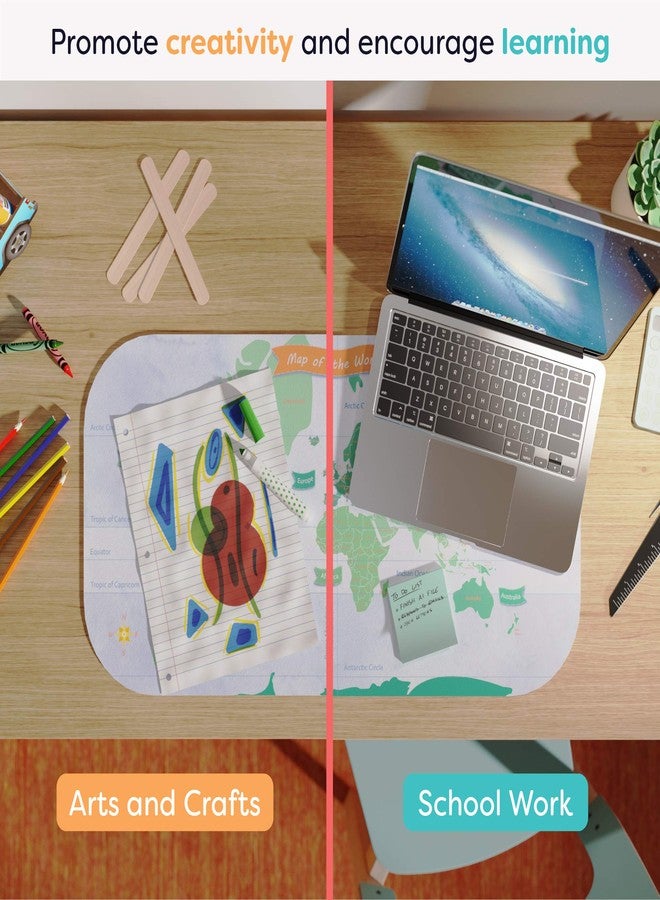 Uncommon Desks Kid's Desk Mat - For Schoolwork Arts & Crafts - Fun Computer & Mouse Pad Blotter - Washable Table Cover - Student School Organizer - Cute Office, Home School Supplies - World Map Design - Image 3