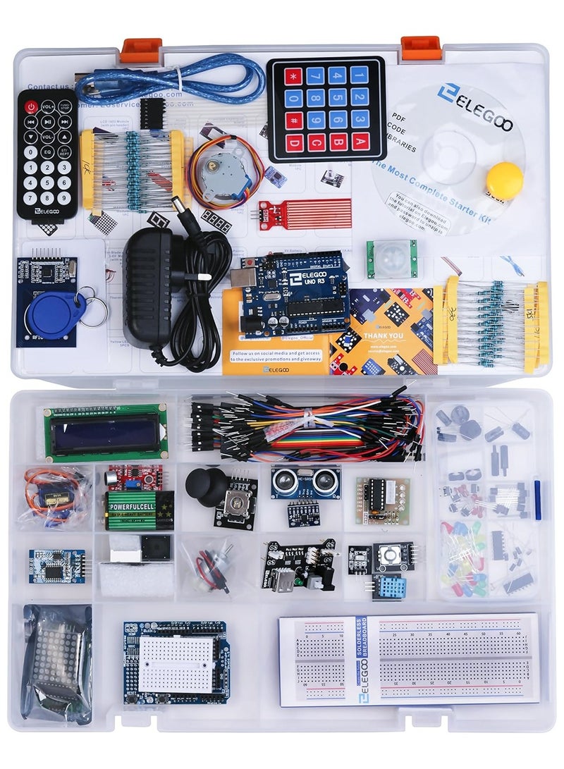 إليجو مجموعة أدوات البدء الكاملة من إليغو EL-KIT-001 UNO R3 – طقم إلكترونيات تعليمي متكامل مكوّن من 63 قطعة لتعلّم البرمجة والتحكم في Arduino، يشمل لوح تطوير UNO R3، أسلاك توصيل، حساسات، ومكونات إلكترونية مثالية للمبتدئين والهواة - Image 2