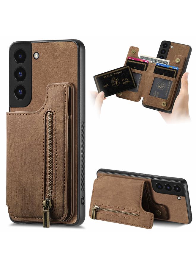 Green Tiger For Samsung Galaxy S22+ 5G Retro Leather Zipper Wallet Back Phone Case(Brown)