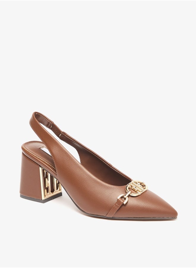 ELLE Women's Logo Accent Slip-On Slingback Shoes with Block Heels  - Image 1