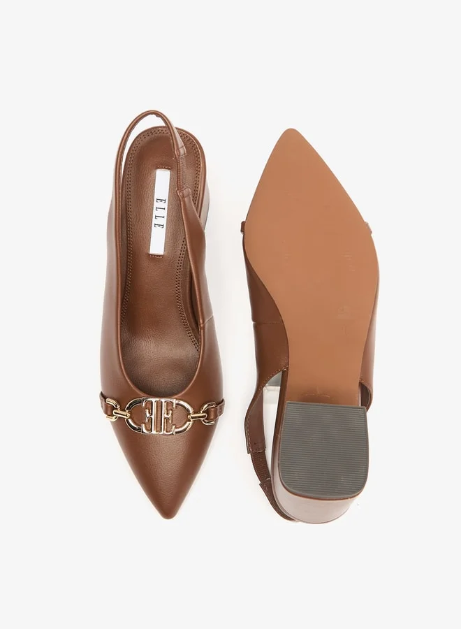 ايل Women's Logo Accent Slip-On Slingback Shoes with Block Heels